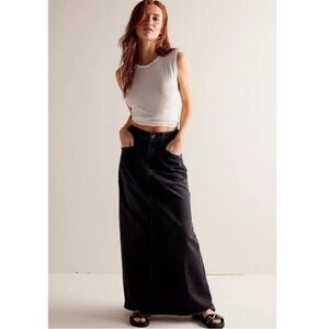 Free People We The Free “Come As You Are” Black Denim Maxi Skirt NWOT Size 8